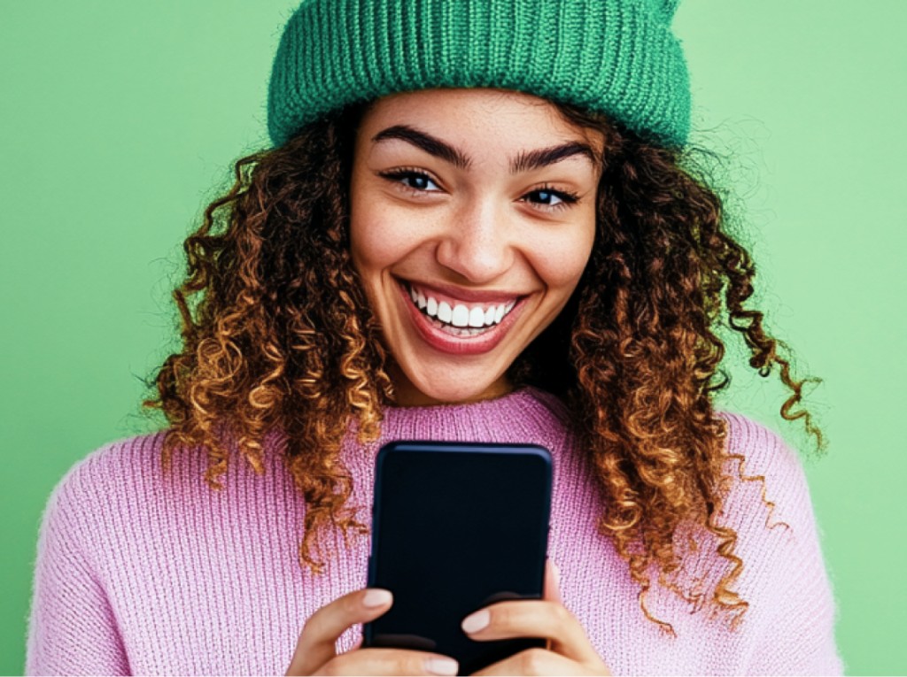 Donna sorridente con smartphone